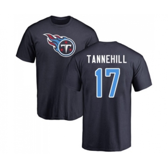 Football Tennessee Titans #17 Ryan Tannehill Navy Blue Name & Number Logo T-Shirt