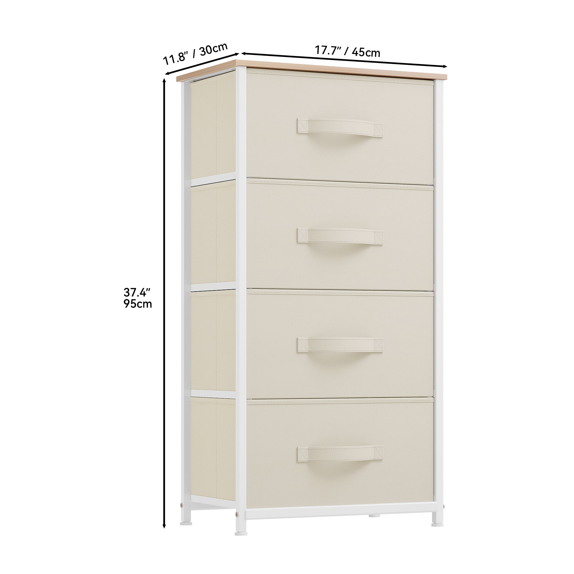 Dextrus Fabric Dresser with 4 Drawers, Furniture Storage Tower Cabinet, Organizer for Bedroom, Living Room, Hallway, Closet & Nursery