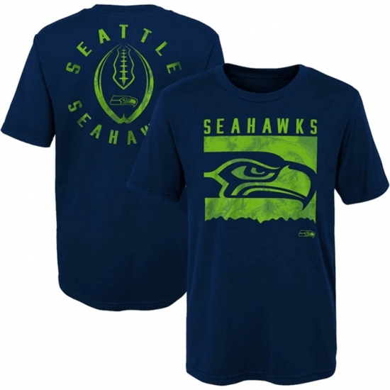 Men's Seattle Seahawks Navy Preschool Liquid Camo Logo T Shirt