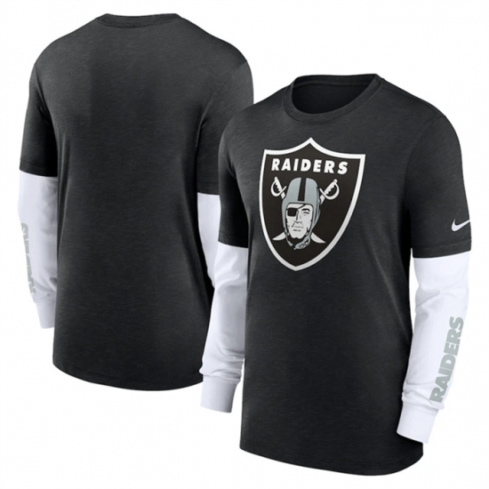 Men's Las Vegas Raiders Heather Black Slub Fashion Long Sleeve T Shirt