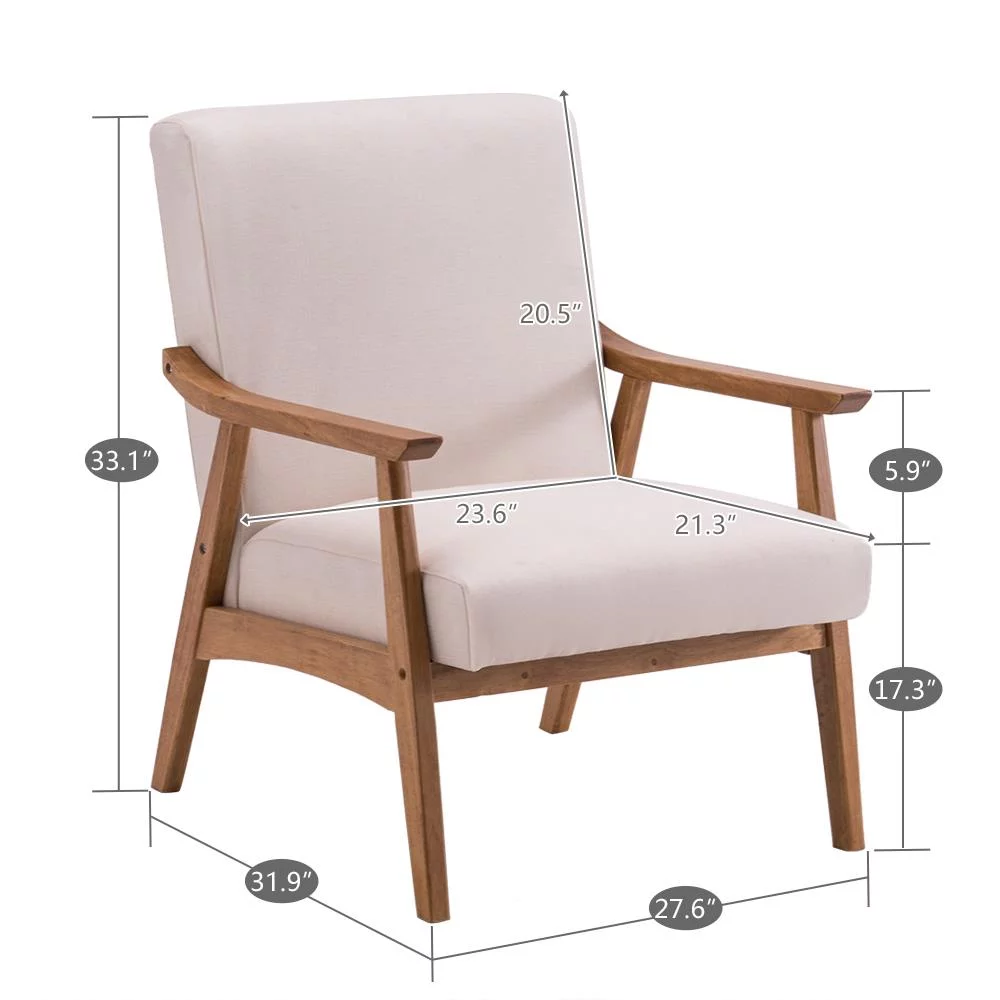 Ktaxon Mid-century Modern Arm Chair with Solid Wood Frame,Lounge Chair Club Chair,Beige