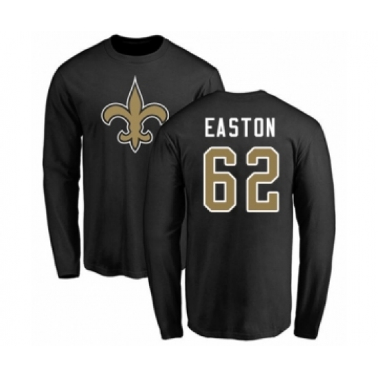 Football New Orleans Saints #62 Nick Easton Black Name & Number Logo Long Sleeve T-Shirt