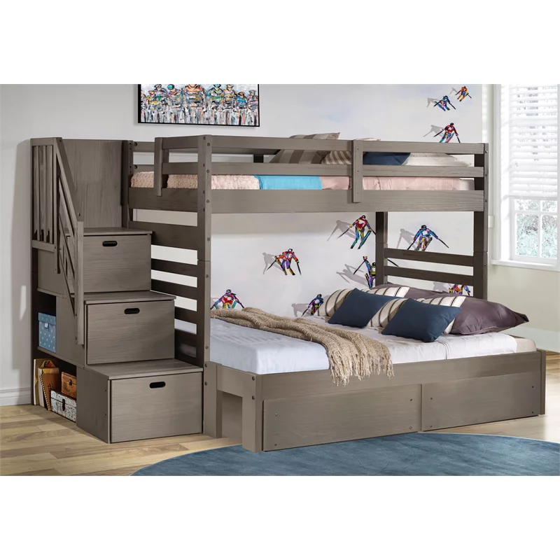 My Bed Now Everest 2-Drawer Twin-over-Full Wood Bunk Bed with Staircase in Brown - Curated Treasures Market
