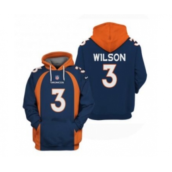 Men's Denver Broncos #3 Russell Wilson Navy Pullover Hoodie