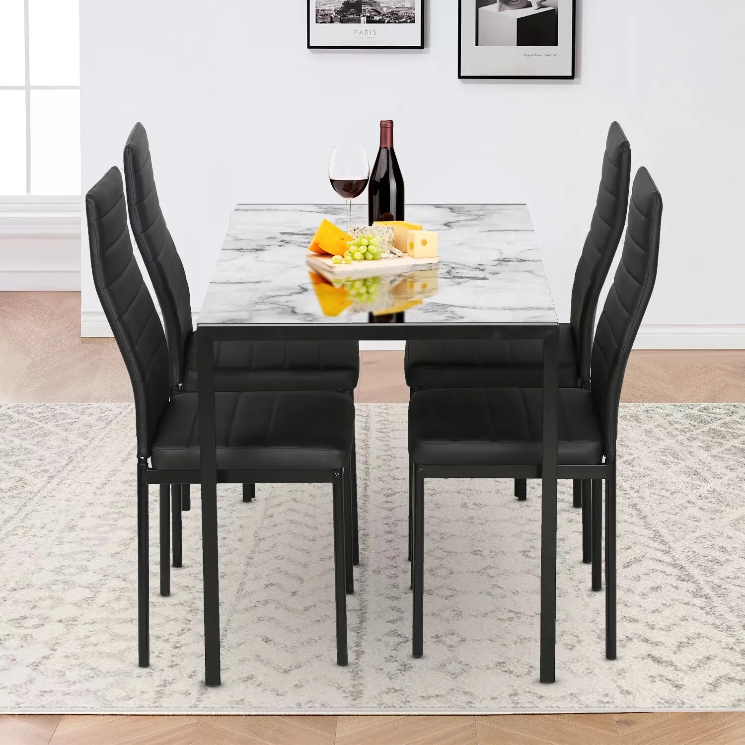 YRLLENSDAN Rectangle Kitchen Table Sets with Chairs 5 Piece, Small Dining Table Set 5 Piece White With Faux Leather Metal Chairs Dining Room Table Set for Small Spaces Kitchen - Curated Treasures Market