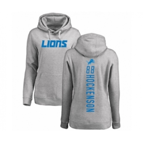 Football Women's Detroit Lions #88 T.J. Hockenson Ash Backer Pullover Hoodie
