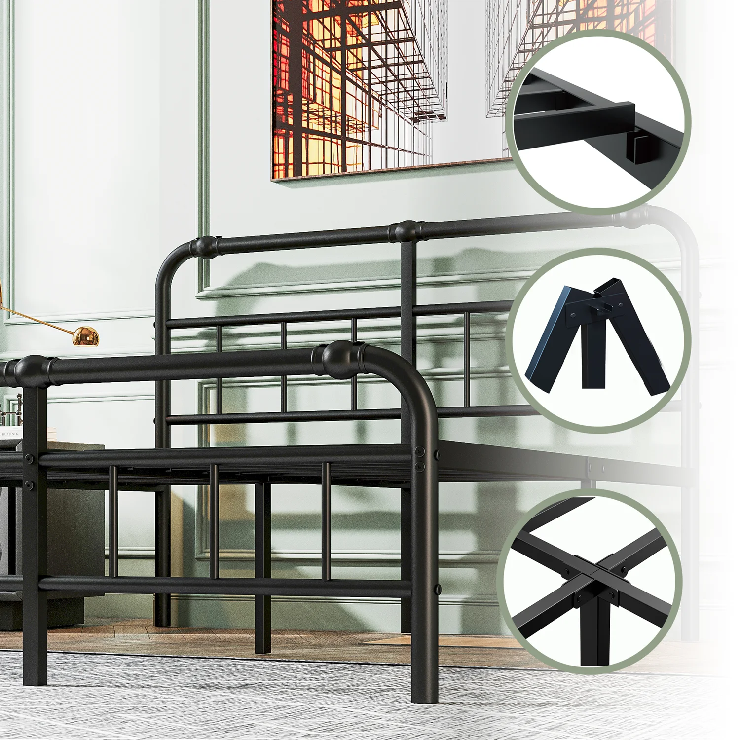 QFTIME 14 King Bed Frame with Headboard and Footboard, Heavy Duty Metal Platform, Premium Steel Slat Mattress Foundation with Storage, No Box Spring Needed