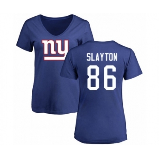 Football Women's New York Giants #86 Darius Slayton Royal Blue Name & Number Logo T-Shirt