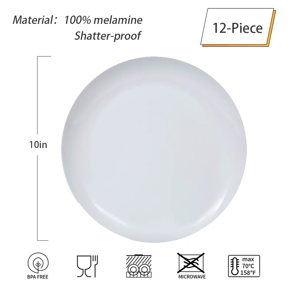 White Dinner Plates Set, 10in Dishes Set for Daily Use, Sets of 12 - Curated Treasures Market