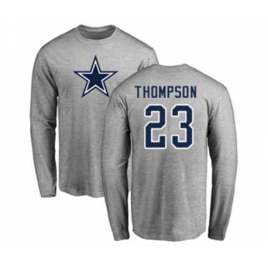 Football Dallas Cowboys #23 Darian Thompson Ash Name & Number Logo Long Sleeve T-Shirt