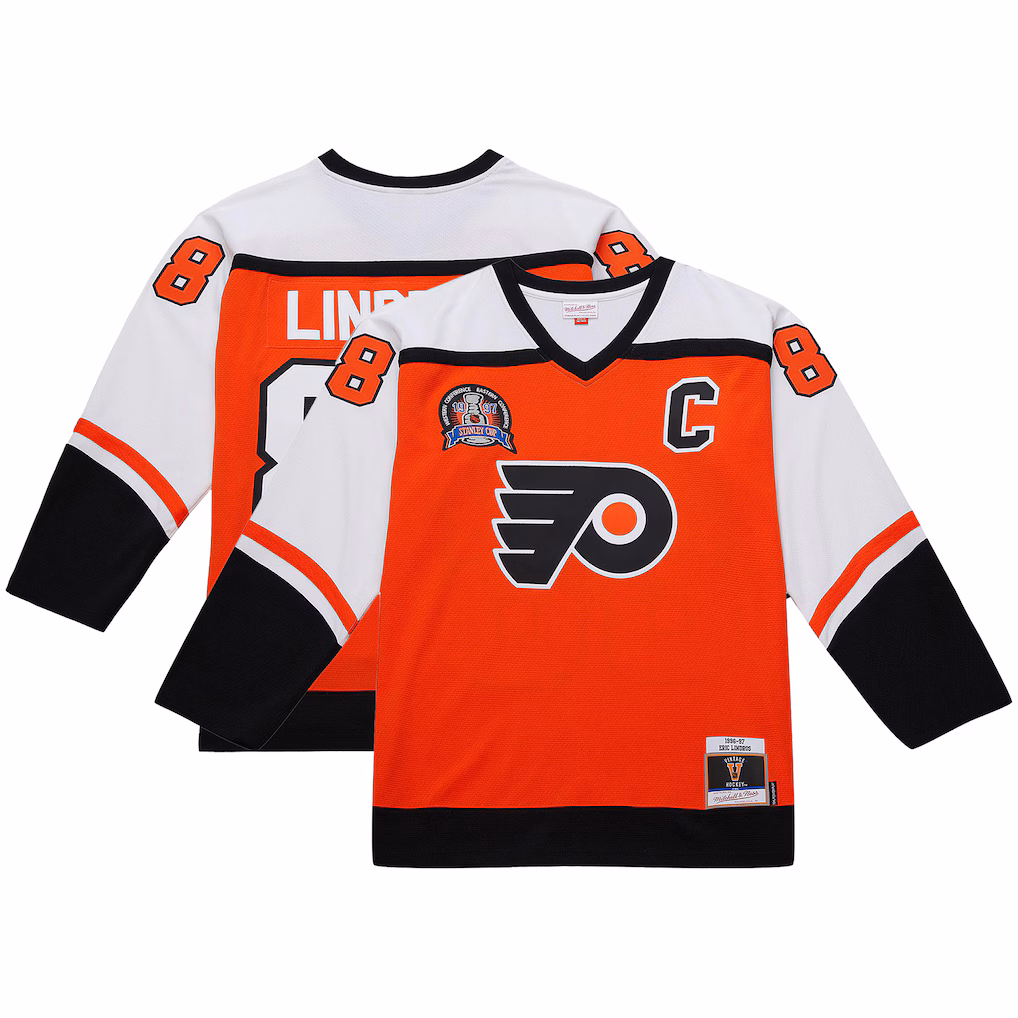 Men's Philadelphia Flyers Eric Lindros Mitchell & Ness Orange Big & Tall 1996-97 Blue Line 2.0 Jersey