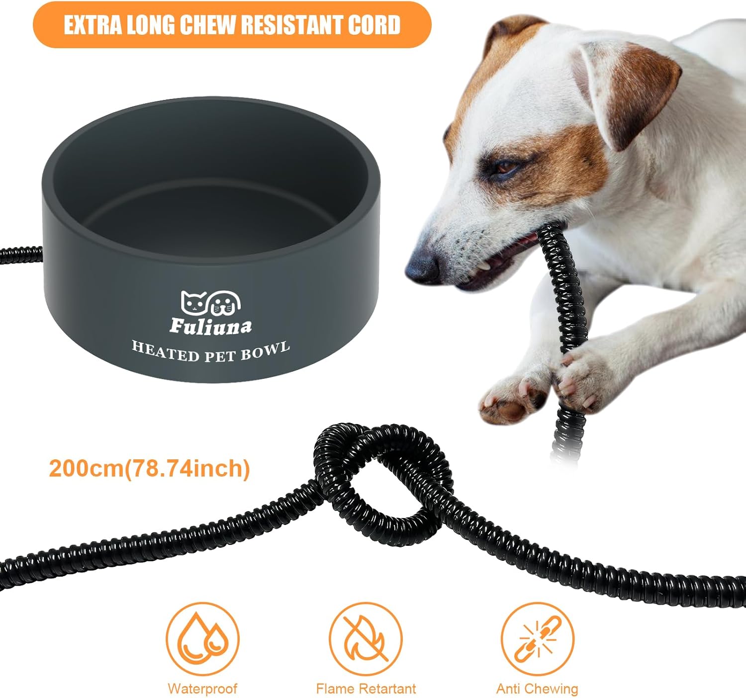 Outdoor Heated Pet Bowl with Chew Resistant Cord, Thermal Bowl Provides Drinkable Water in Winter for Dogs, Cats, Rabbits, Chickens, Ducks - 0.85 Gallon
