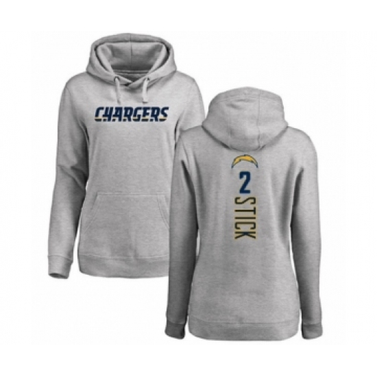 Football Women's Los Angeles Chargers #2 Easton Stick Ash Backer Pullover Hoodie