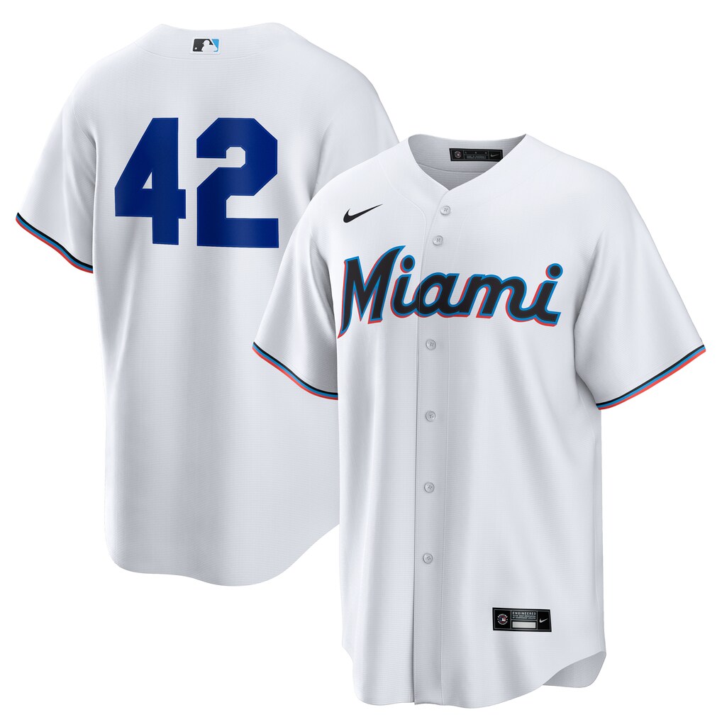 Men's Miami Marlins Nike White Home  2025 Jackie Robinson Day Replica Jersey