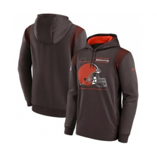Men's Cleveland Browns 2021 Navy Sideline Logo Performance Pullover Hoodie