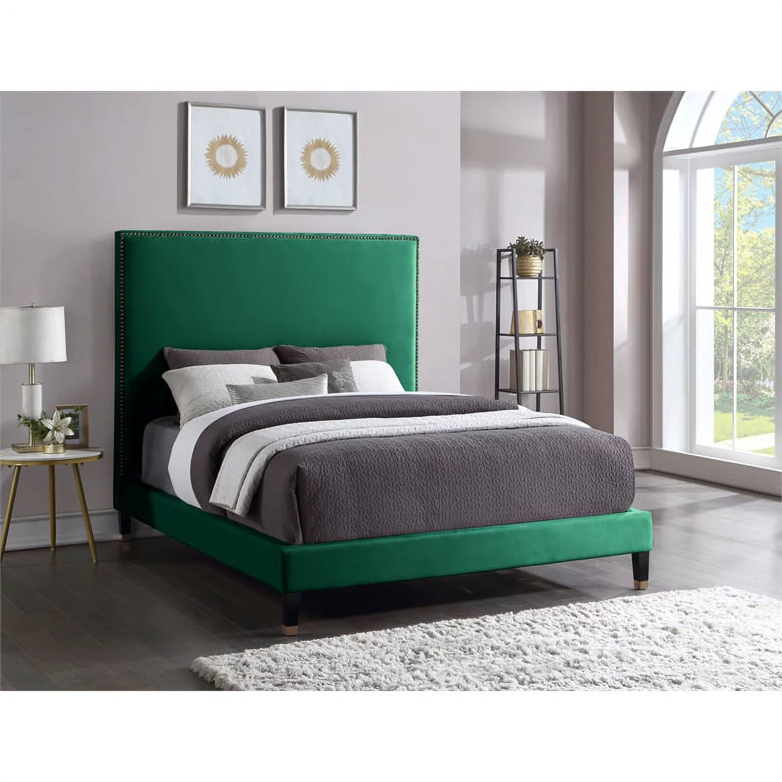 Meridian Furniture Harlie Green Velvet Full Bed