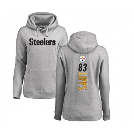 Football Women's Pittsburgh Steelers #83 Louis Lipps Ash Backer Pullover Hoodie