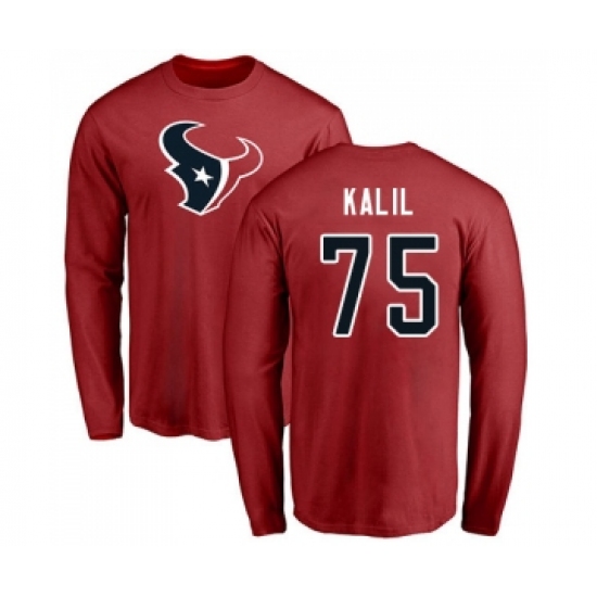 Football Houston Texans #75 Matt Kalil Red Name & Number Logo Long Sleeve T-Shirt
