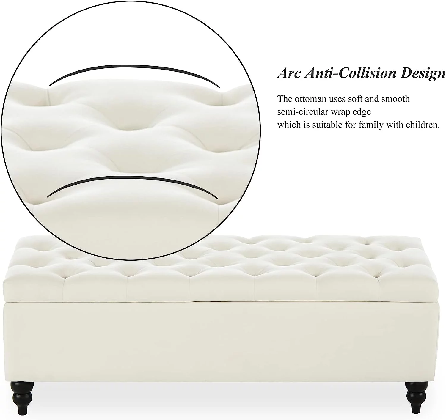 Storage Ottoman Bench, 50.2 Inches Upholstered Fabric Storage Ottoman Bench, Button Tufted Ottoman with Large Storage, End of Bed Bench, for Living Room, Entryway, Bedroom (Ivory) - Curated Treasures Market