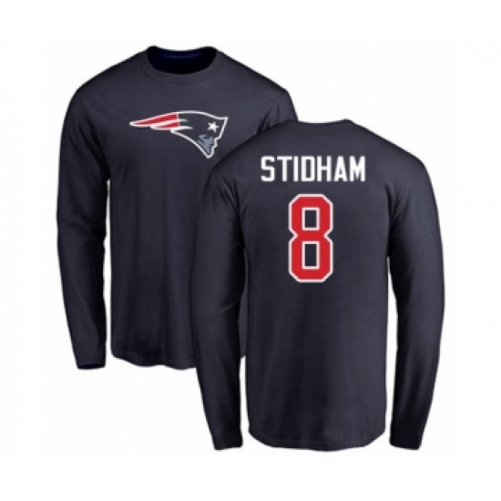 Football New England Patriots #8 Jarrett Stidham Navy Blue Name & Number Logo Long Sleeve T-Shirt