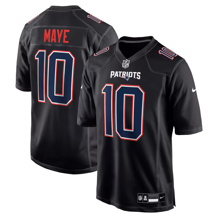 Men's New England Patriots Drake Maye Nike Carbon Black Game Jersey
