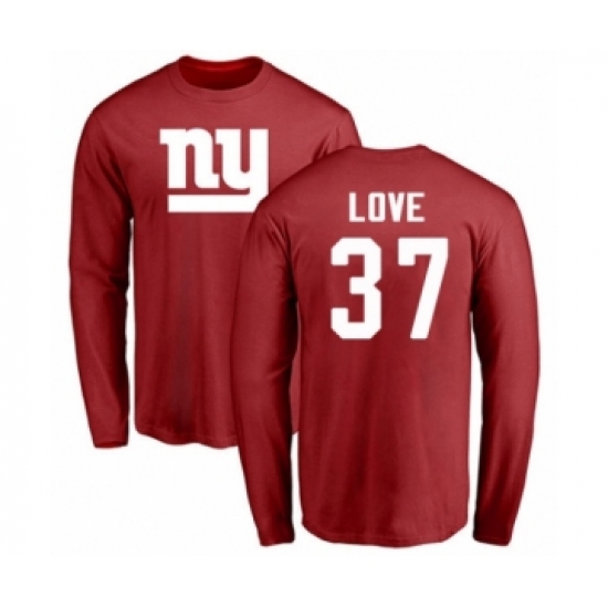 Football New York Giants #37 Julian Love Red Name & Number Logo Long Sleeve T-Shirt
