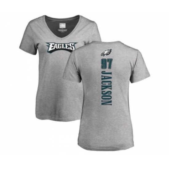 Women's Philadelphia Eagles #97 Malik Jackson Ash Backer V-Neck T-Shirt