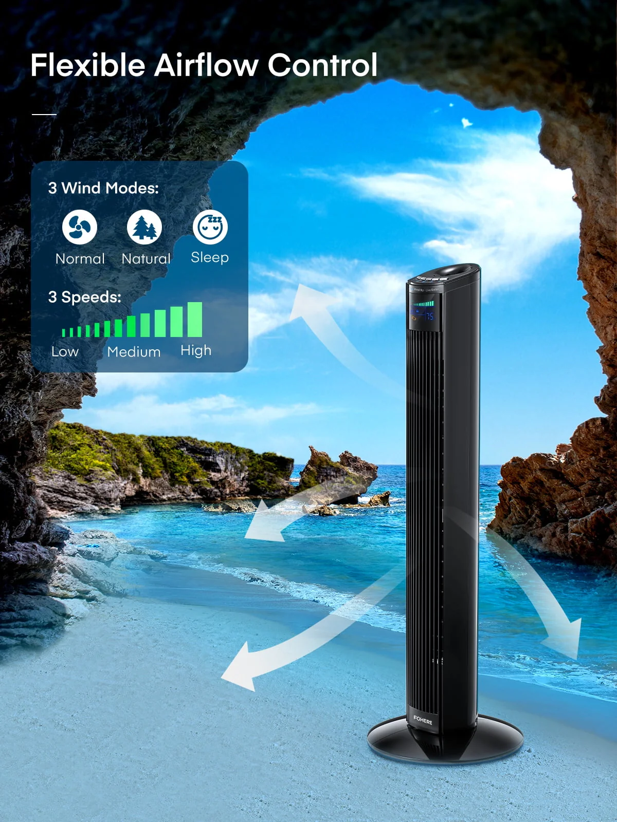 FOHERE Tower Fan, 36 Oscillating Tower Cooling Fan with Remote Control, 12-Hour Timer and Sleep Mode, Portable Stand up Floor Bladeless Fan (Black)