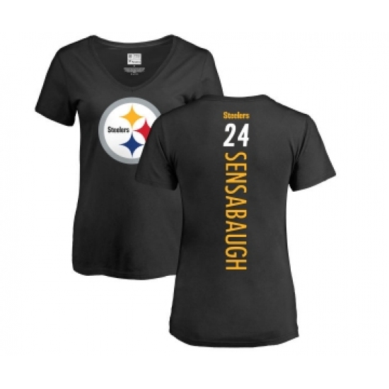 Football Women's Pittsburgh Steelers #24 Coty Sensabaugh Black Backer Slim Fit T-Shirt