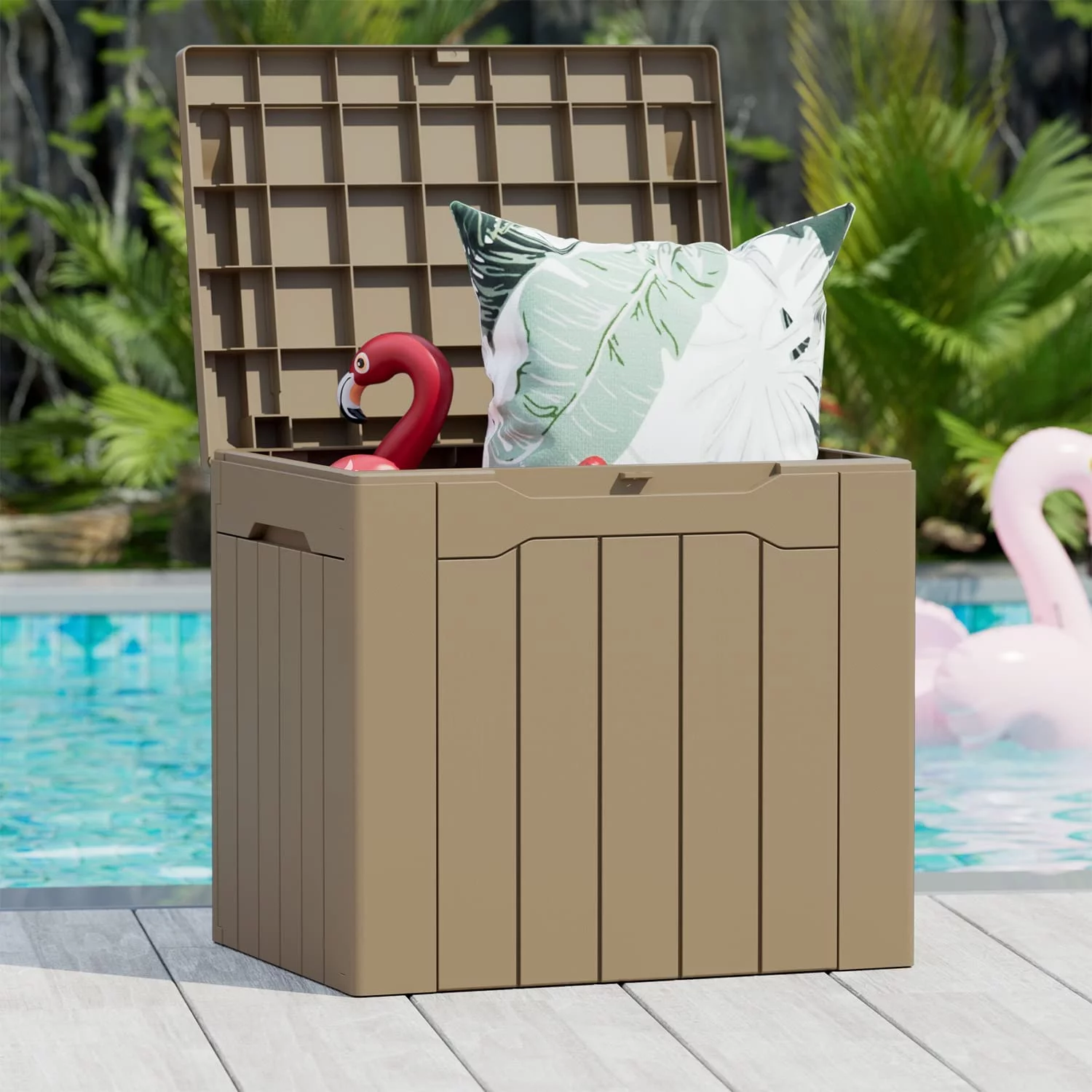 TLKJ 31 Gallon Resin Deck Box Large Outdoor Storage for Patio Furniture  Garden Tools  Pool Supplies  Weatherproof and UV Resistant  Lockable  Dark Brown - Curated Treasures Market