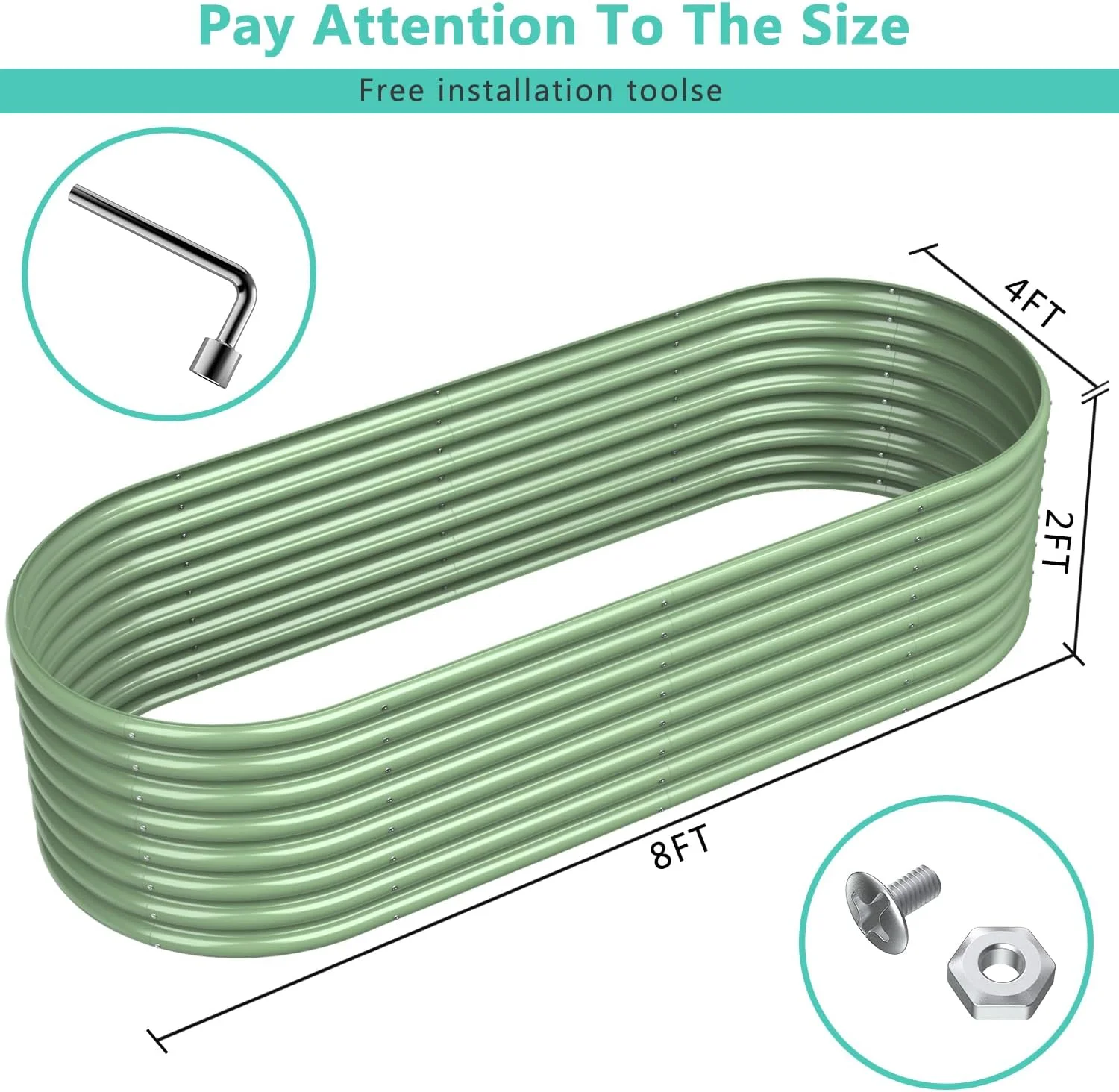 OGKBIR 8FT(L)×4FT(W)×2FT(H) Galvanized Raised Garden Bed Outdoor, Metal Raised Garden Beds for Flower, Raised Planter Box Outdoor for Herb, Vegetable-Light Green - Curated Treasures Market