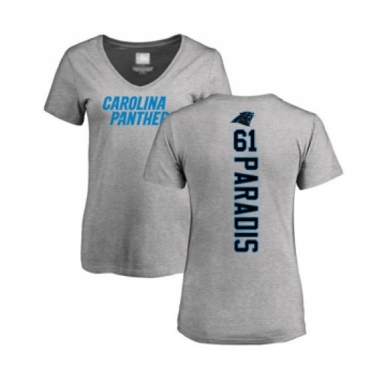 Football Women's Carolina Panthers #61 Matt Paradis Ash Backer V-Neck T-Shirt
