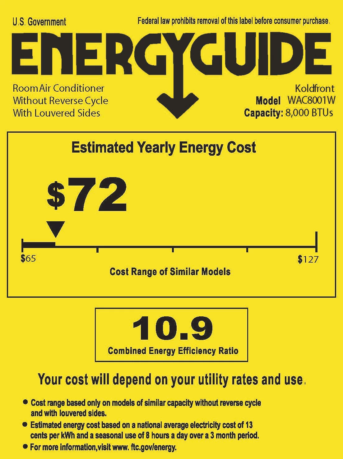 Koldfront Wac8001w 8000 BTU 115V Window Air Conditioner - White