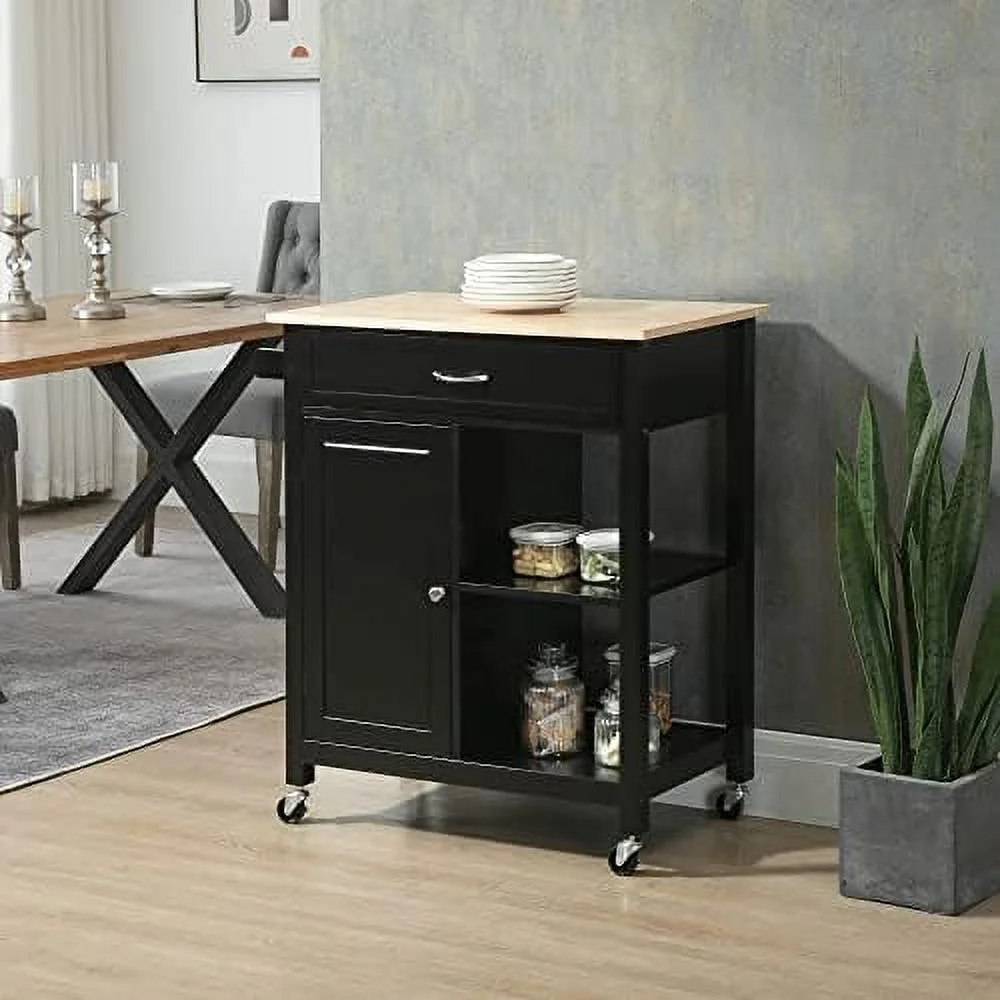 SJOINGB Kitchen Island Cart  Rolling Kitchen Island with   Solid Wood Top  Drawer  for Dining Room  Black - Curated Treasures Market