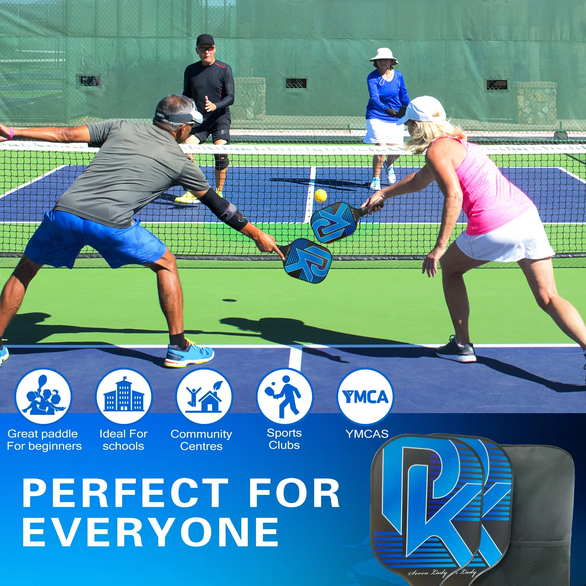 Pickleball Paddles, Graphite Fiber Polypropylene Honeycomb Core , Pickle Ball Set with 2 Pickle Ball Rackets, 4 Balls and Backpack