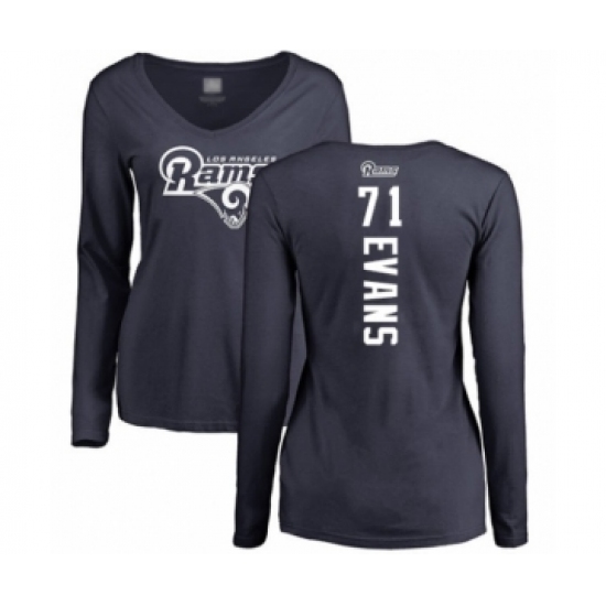 Football Women's Los Angeles Rams #71 Bobby Evans Navy Blue Backer Slim Fit Long Sleeve T-Shirt