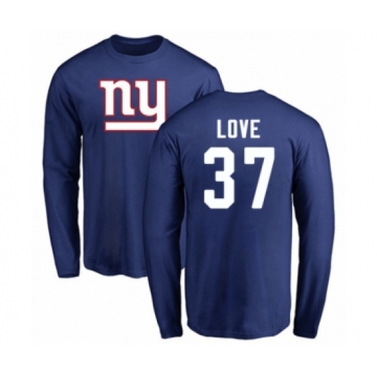 Football New York Giants #37 Julian Love Royal Blue Name & Number Logo Long Sleeve T-Shirt