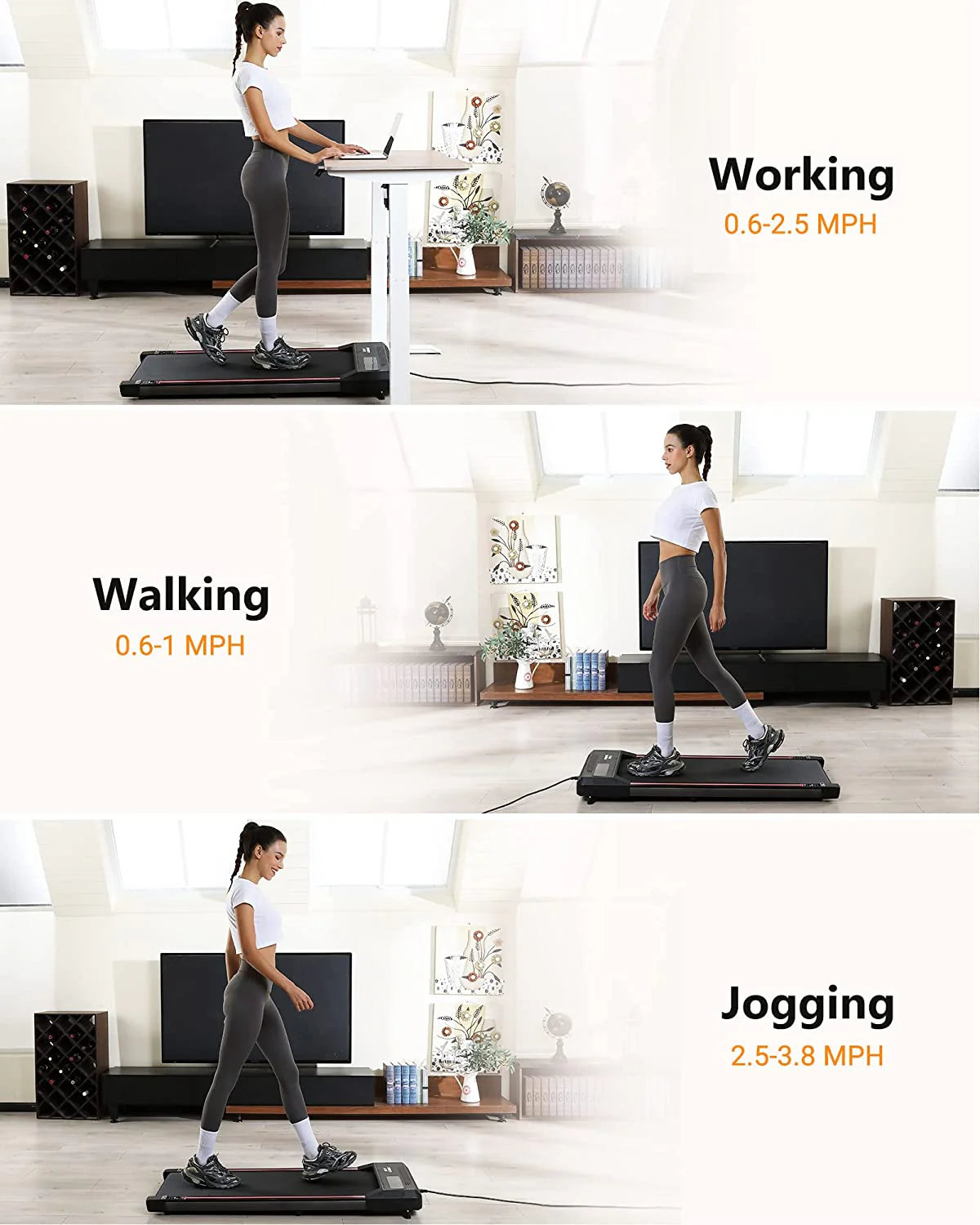 WhizMax Treadmills for Home, Walking Pad Treadmill with Bluetooth Speaker & Remote Control, Slim & Portable ,Black