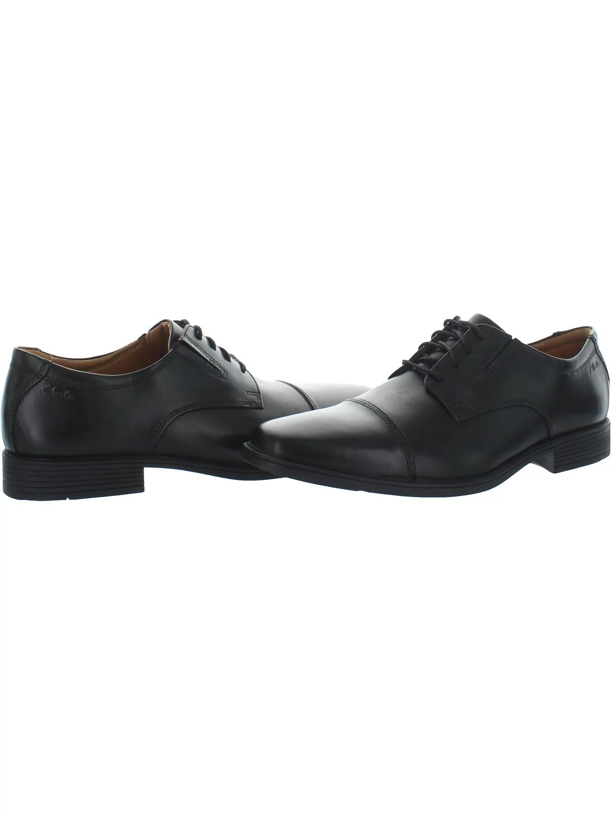 CLARKS COLLECTION Mens Black Padded Tilden Cap Toe Block Heel Lace-Up Leather Dress Oxford Shoes 10 W - Curated Treasures Market