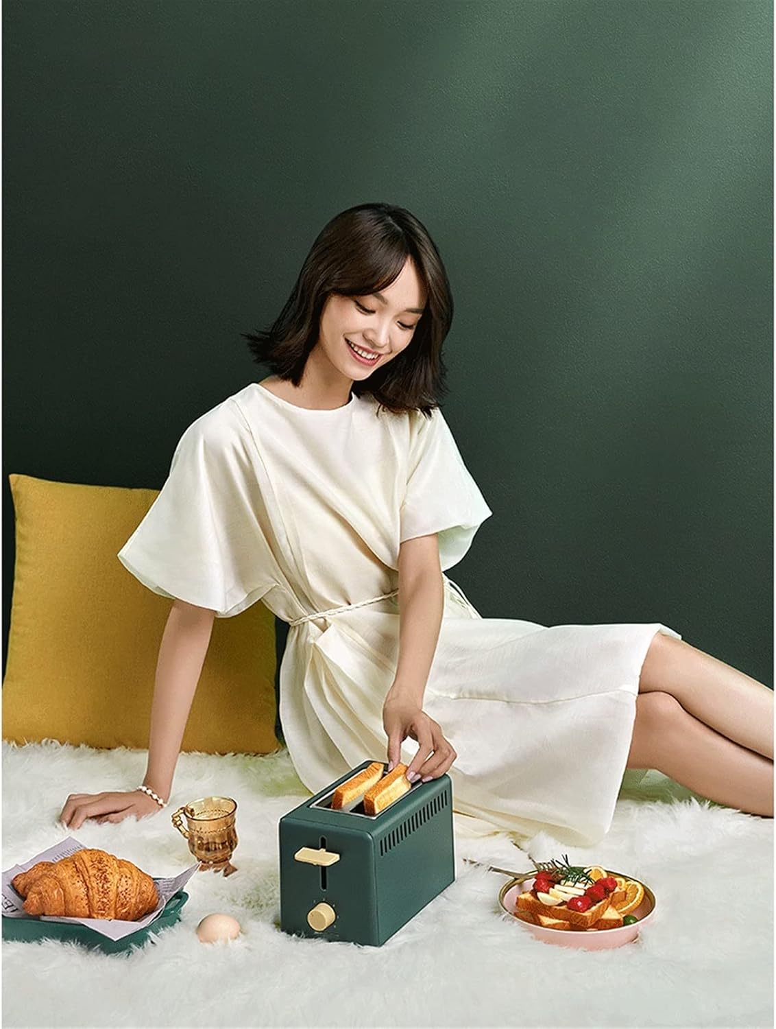 2 Slice Toaster,Retro 6 Gear Adjustment Toasters,Home Electric Toaster 2 Slice Bread Oven,Automatic Breakfast Maker with Widen The Grill and Dust Cover (Color : Pink) (Green)