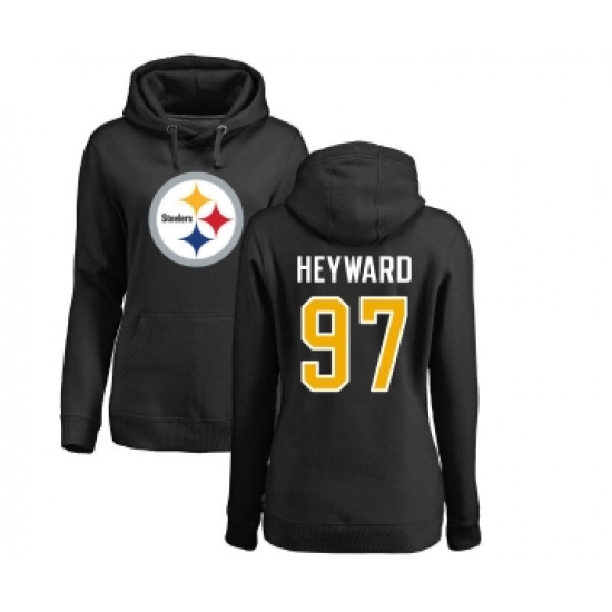 Football Women's Pittsburgh Steelers #97 Cameron Heyward Black Name & Number Logo Pullover Hoodie