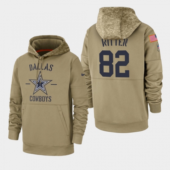 Men's Dallas Cowboys #82 Jason Witten 2019 Salute to Service Sideline Therma Pullover Hoodie - Tan