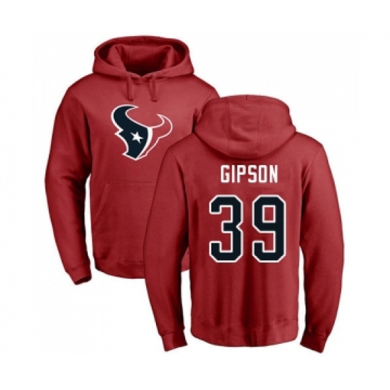 Football Houston Texans #39 Tashaun Gipson Red Name & Number Logo Pullover Hoodie