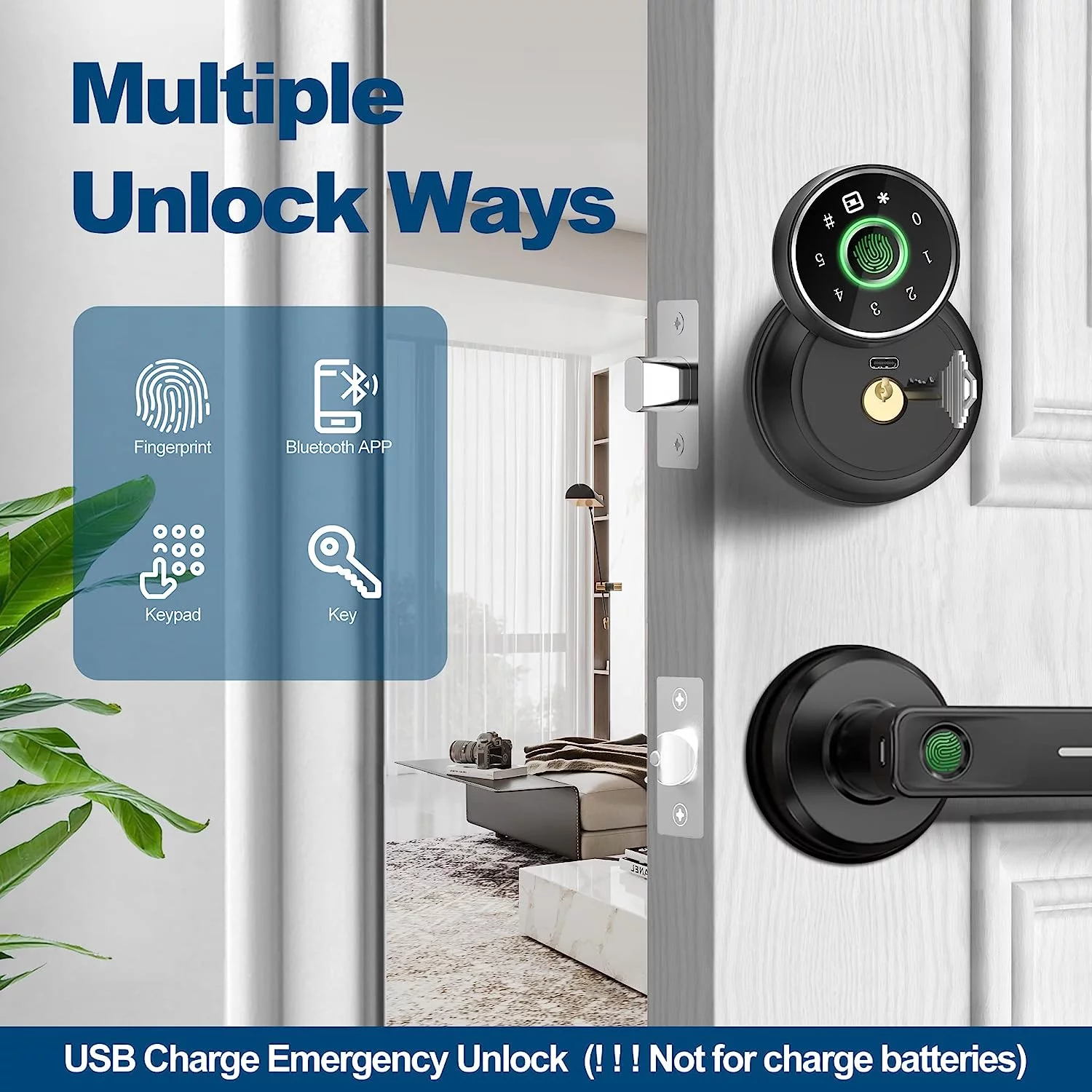 GEEKSMART Keyless Entry Door Lock, 4-in-1 Fingerprint Door Lock Smart Door Lock with Keypad Biometric Smart Locks for Front Door Deadbolt Lock, App Control, Black - Curated Treasures Market