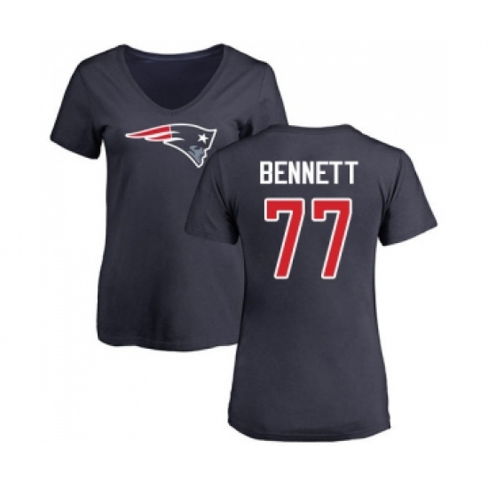 Football Women's New England Patriots #77 Michael Bennett Navy Blue Name & Number Logo Slim Fit T-Shirt