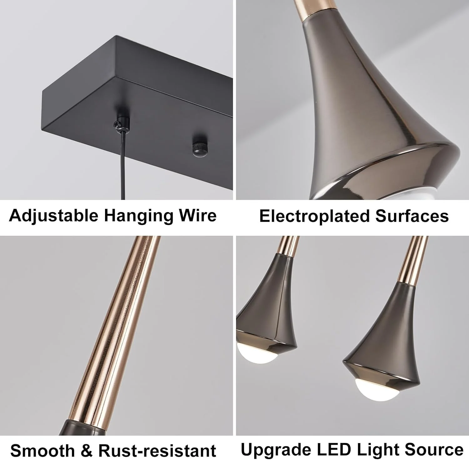 Modern Black & Gold Pendant Light for Kitchen Island, 45W LED Raindrop Chandelier Light Fixture Over Table, Teardrop Pendant Light Ceiling Hanging Chandelier for Dining Room/Neutral Light