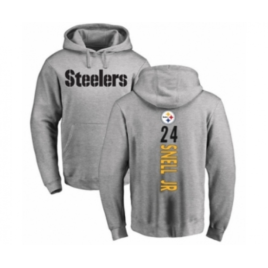Pittsburgh Steelers #24 Benny Snell Jr. Ash Backer Pullover Hoodie