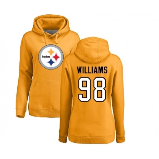 Football Women's Pittsburgh Steelers #98 Vince Williams Gold Name & Number Logo Pullover Hoodie