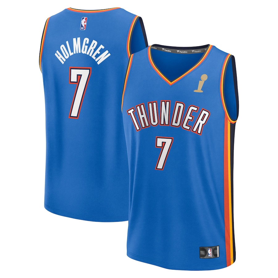 Men's Oklahoma City Thunder Chet Holmgren Fanatics Blue 2025 NBA Finals Champions Fast Break Replica Player Jersey - Icon Edition