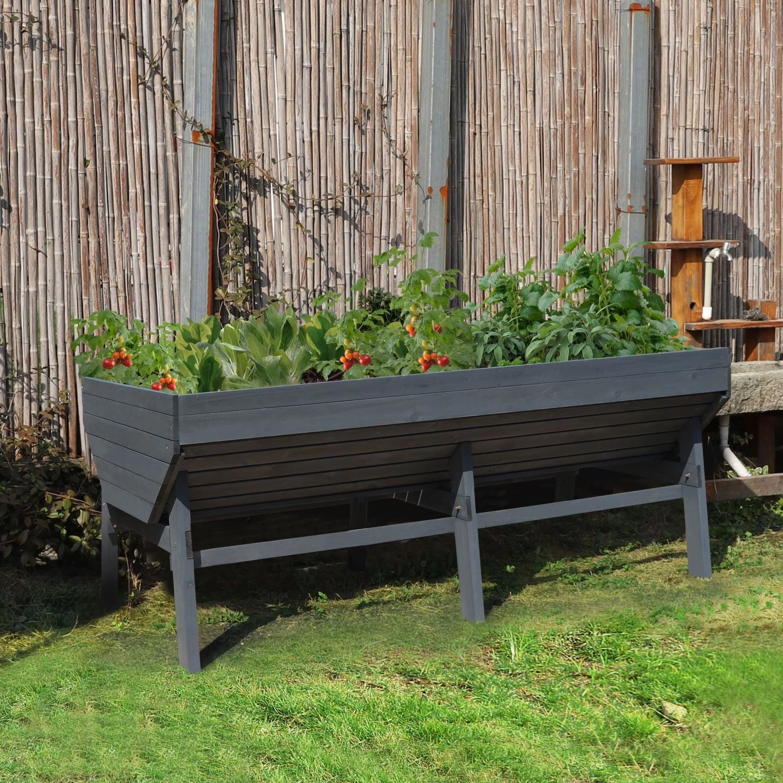 VEIKOUS Wooden Raised Garden Bed Planter with Non-Woven Fabric Rustic - Curated Treasures Market